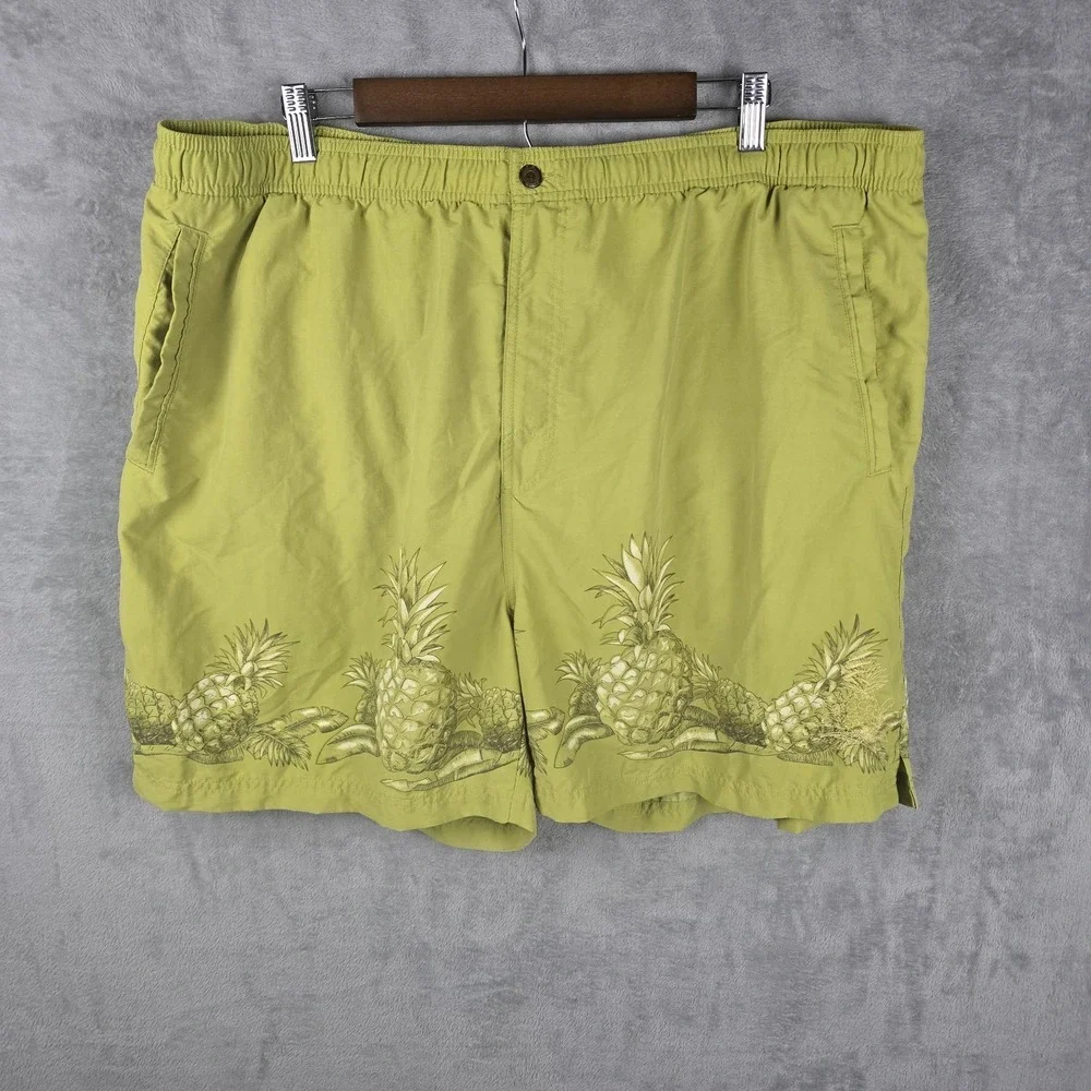 Tommy Bahama Vintage Men XXL Lime Green Pineapple Print Swim Trunks Board Shorts